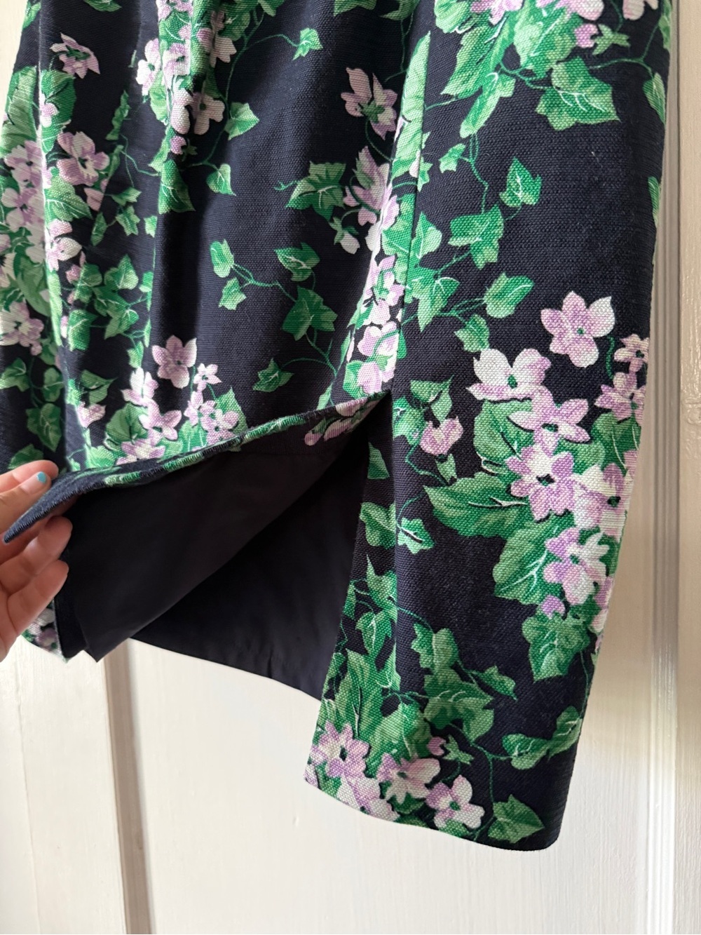 Talbots Black Floral A-Line Skirt with Pink Blossoms and Green Leaves size 10P - Picture 5 of 7
